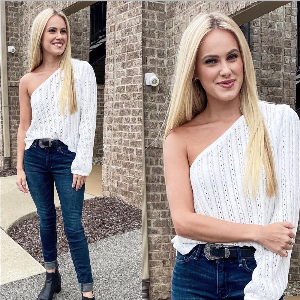 White One Shoulder Sweater